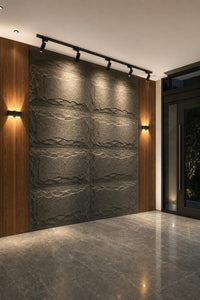 Placa Gris Cemento instalada en pared